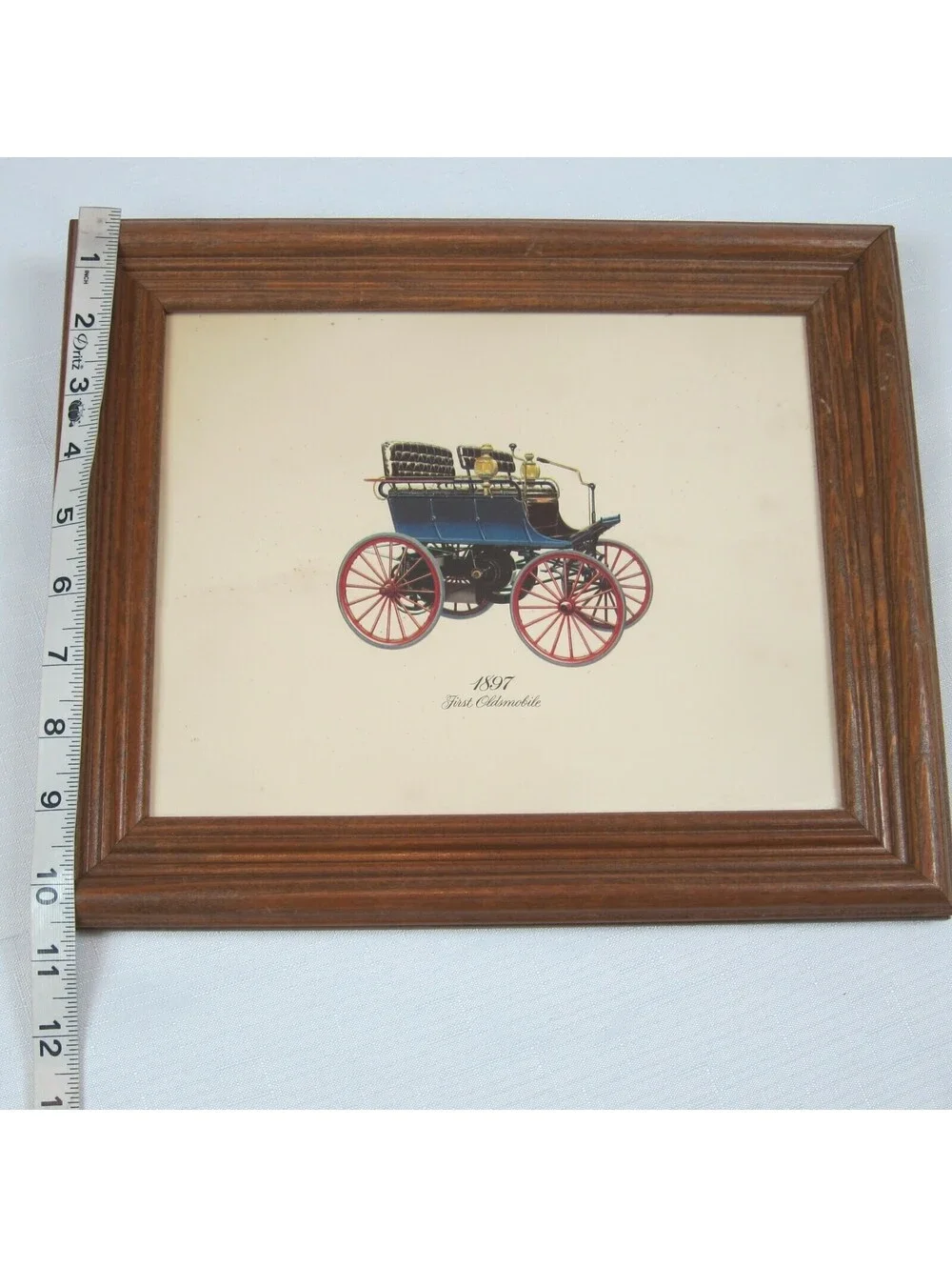 1897 First Oldsmobile Antique Auto Lithograph Print 12x10 Wood Framed in Glass